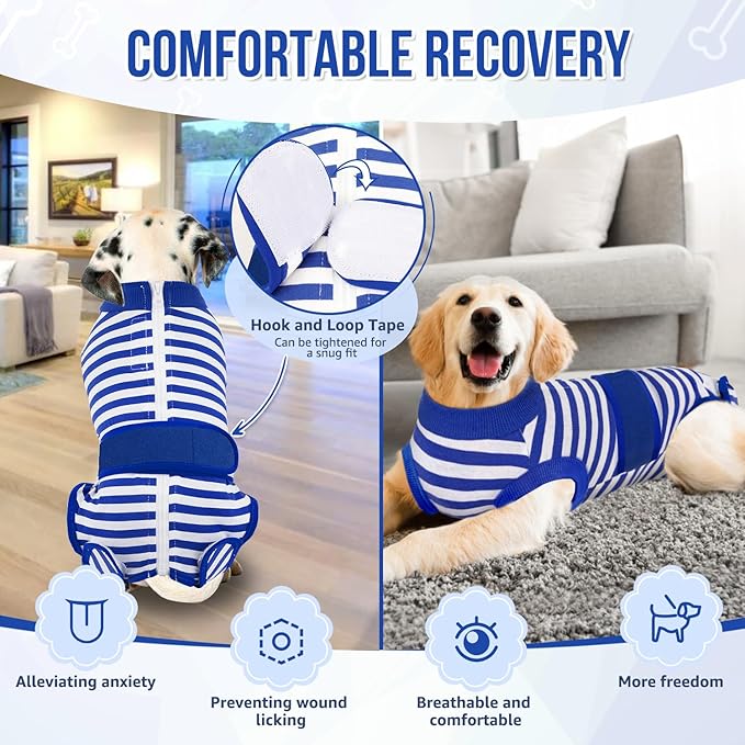 Lukovee Recovery Suit for Dogs, Zipper On Recovery Suit for Female Male Dog, Onesie Abdominal Wounds Cone E-Collar Alternative Prevent Licking Spay Recovery Suit (M, BL)