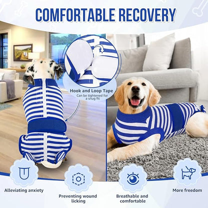 Lukovee Recovery Suit for Dogs, Zipper On Recovery Suit for Female Male Dog, Onesie Abdominal Wounds Cone E-Collar Alternative Prevent Licking Spay Recovery Suit (M, BL)