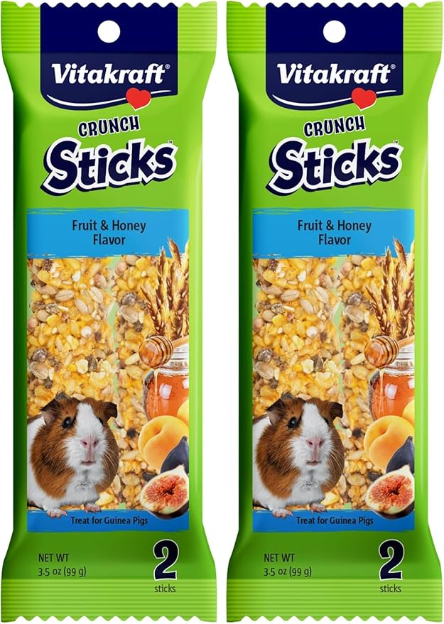 Vitakraft Guinea Pig Fruit & Honey Treat Sticks, 3.5 Ounce, Enriched Snack with Wooden Chew Core for Dental Health, 2 Count (Pack of 2)