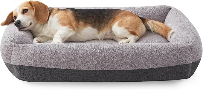 FURTIME Washable Dog Bed Medium Large Size Dogs, Rectangle Comfy Fluffy Pet Beds, Removable Zipper Cover Machine Wash, Soft Orthopedic Bed Durable Pet Cuddler with Anti-Slip Bottom, 30"x24"x8", Grey