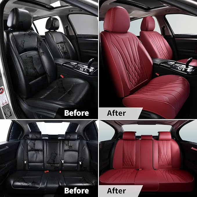 FLORICH Car Seat Covers Full Set, Luxury Seat Covers with 5 Seats, Waterproof Seat Protector Car Accessories Fit for Most Sedans SUV Pick-up Truck - Red