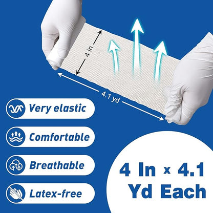 AZEN 20 Pack Gauze Rolls Bandages, 4 in x 4.1 Yards, Premium Medical Supplies & First Aid Supplies, Bandage Wrap Vet Wrap, Mummy Wraps