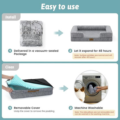 COZY KISS Cooling Dog Bed for Extra Large Dogs, Q-Max >0.4 Summer Cool Orthopedic Foam Pet Sofa Bed with Sides, Bolster Anti-Slip Couch with Washable Removable Cover, XXL 48x35x7.5 inch, Dark Grey