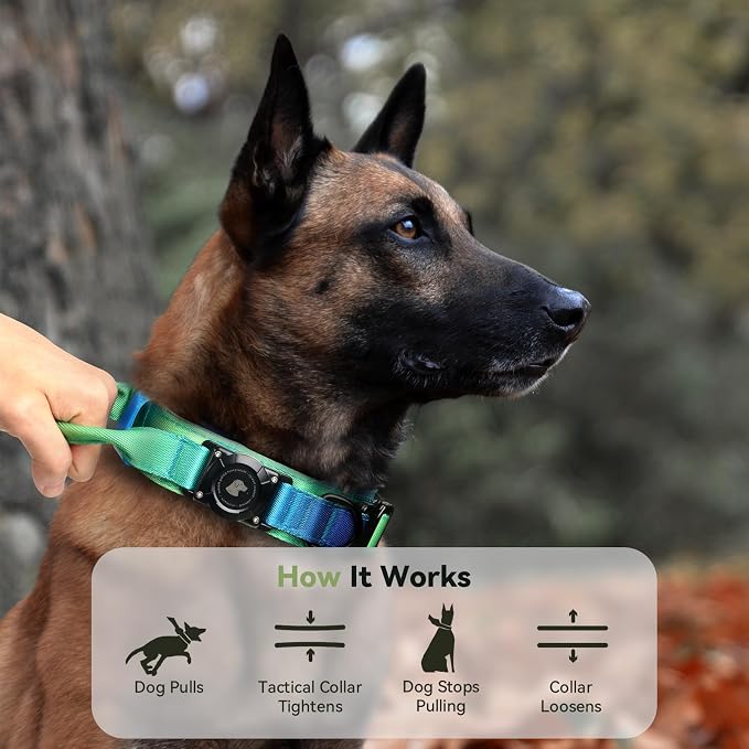 2026 Upgrade Waterproof Tactical AirTag Dog Collar, Built in AirTag Holder | Comfortable Control Handle, Quick Release Metal Buckle, Durable 1000D Nylon, For Medium to Large Dogs, Lime Wave,M