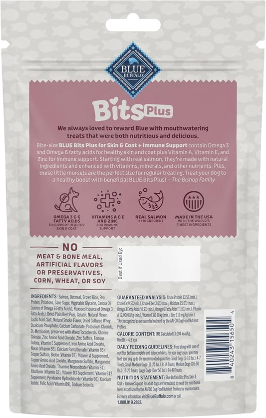 Blue Buffalo Blue Bits Plus Skin & Coat and Immune Support Daily Benefit Dog Treats, Soft & Chewy Salmon Morsels, 9.5-oz. Bag