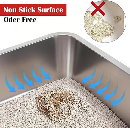 Stainless Steel Cat Litter Box, (17.7" x 13.7" x 4") Metal Litter Box for Kitty and Rabbits, No Odor Left & Non Stick Surface, Rust & Stain Resistant, Easy to Clean