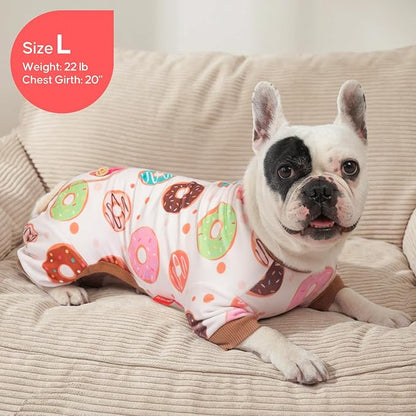KYEESE Dog Pajamas, Soft Dog Pajamas for Small Medium Dogs Boy Girl, Stretchy Dogs Pjs Velvet Pet Jumpsuit Sleepwear, Comfy Jammies Lightweight Pet Onesie Outfit, Donut, XL