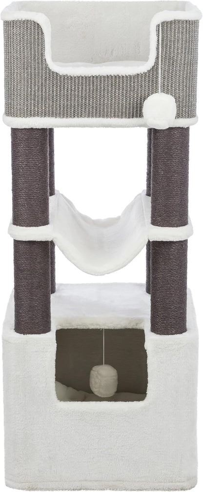 Trixie Lucano XXL Cat Tree, 43.3 -in Cat Tower with 8 Jute Scratching Posts, Hammock & Plush & Sisal Covered Condo, Sturdy Base, Interactive Pom-Poms, Indoor Furniture for Climbing & Relaxation, Gray