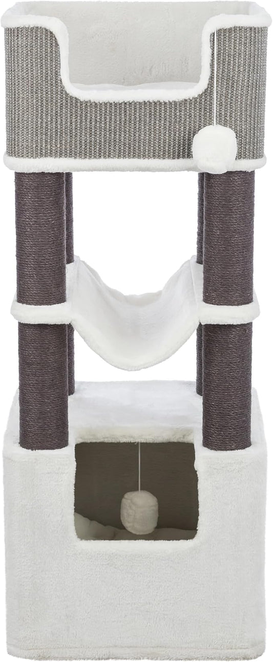 Trixie Lucano XXL Cat Tree, 43.3 -in Cat Tower with 8 Jute Scratching Posts, Hammock & Plush & Sisal Covered Condo, Sturdy Base, Interactive Pom-Poms, Indoor Furniture for Climbing & Relaxation, Gray