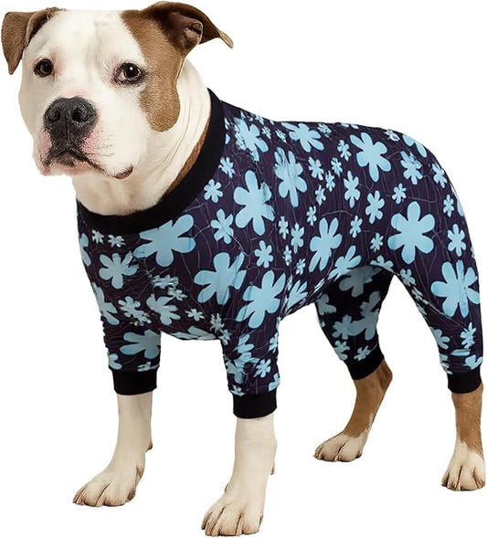 LovinPet Large Pet Pajamas, Pet Anxiety Relief Shirt, Sun Protection Dog Onesie, Comfy Stretchy Fabric, Sage Print, Big Dog Surgery Recovery PJ's, Dog Party Apparel, Black XL