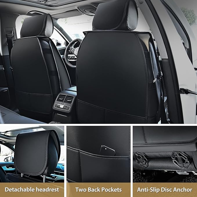 Nilight 5 Car Seat Covers Waterproof Faux Leather Cushions Anti-Slip Universal Fit for 5 Passenger Cars Hyundai Kia Civic Corolla Honda Accord Camry CR-V Fusion SUV Truck, Black+Red