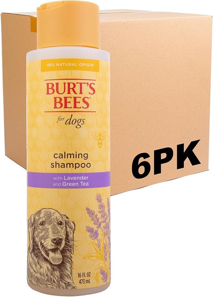 Burt's Bees for Pets Calming Dog Shampoo with Lavender and Green Tea, 95% Natural Origin Formulas, Soothing Canine Cleanser - Gentle Wash, 16 oz - 6 Pack