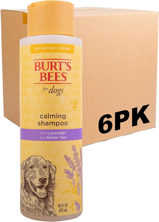 Burt's Bees for Pets Calming Dog Shampoo with Lavender and Green Tea, 95% Natural Origin Formulas, Soothing Canine Cleanser - Gentle Wash, 16 oz - 6 Pack