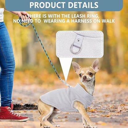 2 Pack Dog Sweater with Leash Ring Winter Warm Pet Sweater Thick Clothes Coat Fleece Dog Sweaters for Small Dogs Girl Boy for Chihuahua, French Bulldog, Dachshund,Medium(7-10lbs)
