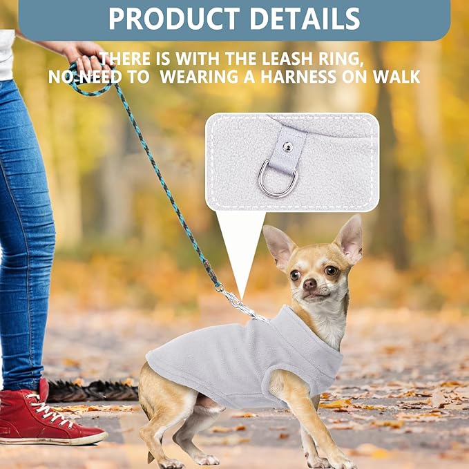 2 Pack Dog Sweater with Leash Ring Winter Warm Pet Sweater Thick Clothes Coat Fleece Dog Sweaters for Small Dogs Girl Boy for Chihuahua, French Bulldog, Dachshund,Small(4-6lbs)