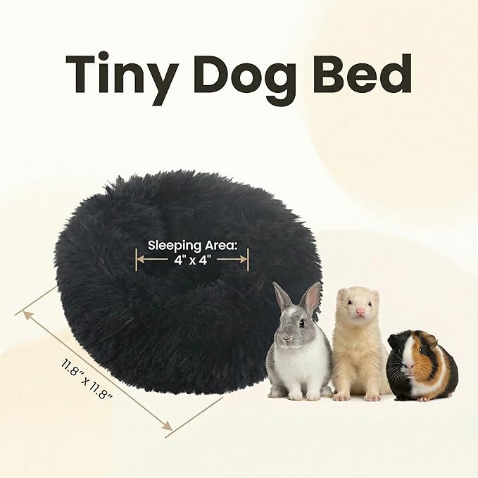 Tiny Dog Bed 11.8 Inch for Extra Small Dogs,Washable Puppy Bed,Soft Faux Fur Calming Donut Bed for Chihuahua Yorkie Maltese Pomeranian,Black
