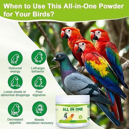 All in One Medicine Powder for Pigeon Parrots Canary Finches Parakeet Cockatiels Aviary Birds, Helps Maintain Digestive Balance Overall Vitality, Drinking Water Additive Wellness Support Powder