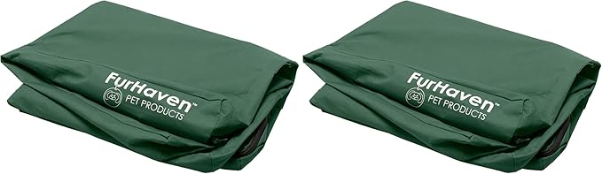 Furhaven Replacement Dog Bed Cover Water-Resistant Indoor/Outdoor Logo Print Oxford Polycanvas Mattress, Washable - Forest, Medium (Pack of 2)