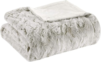 Madison Park Zuri Soft Plush Luxury Oversized Faux Fur Throw Animal Stripes Design, Faux Mink On The Reverse, Modern All Seasons Blanket for Bed, Sofa Couch, Office, Snow Leopard, 60x70