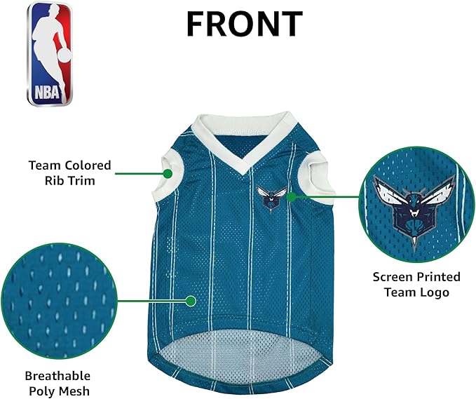 Pets First NBA Charlotte Hornets Dog Jersey, X-Small- Tank Top Basketball Pet Jersey