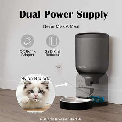 Automatic Cat Feeder with 2K Camera: Cat Food Dispenser with 6L Capacity, Container for Multiple Pet; Automatic Dog Feeder with Night Vision Support 5/2.4GHz & 2-Way Audio, Anti-Jam Design (Black)