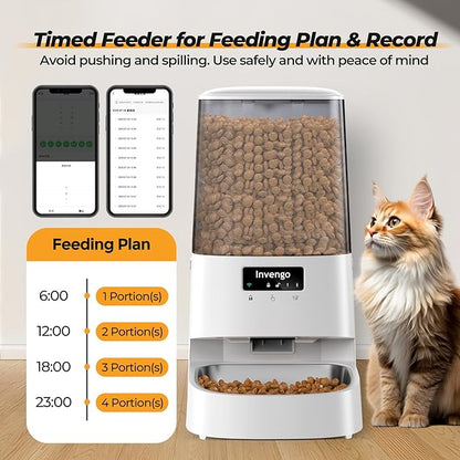 Automatic Cat Feeder with App Control, 5L Food Dispenser for Cats and Small Dogs, 2.4/5G Wi-Fi, Programmable Portions, Anti-Jam & Fresh-Lock, Stainless Steel Bowl, Easy to Clean