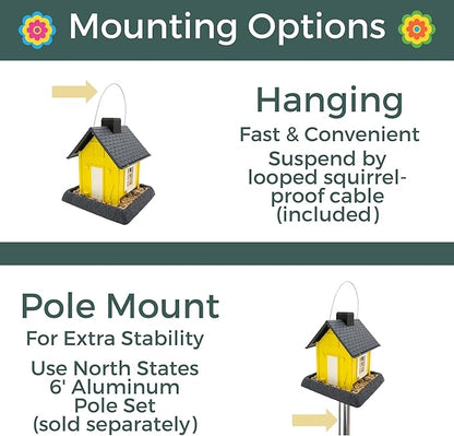 North States Village Collection - Fiesta Yellow Cottage Bird Feeder: Hanging Bird Feeder for Outdoors, Holds 5 Pounds of Seed