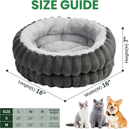 Cat & Dog Bed Kitten Bed,20in Washable Round Cat Beds for Indoor Cats, Super Soft Plush Faux Fur Pet Bed for Puppy and Kitten with Anti-Slip Bottom(Dark Grey)