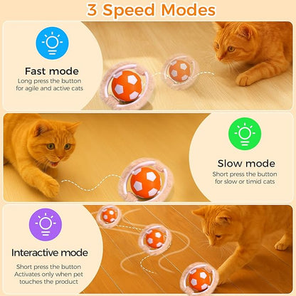 VIWIK Cat Toys for Bored Indoor Adult Cats, Interactive Automatic Motion Activated Kitten Ball Toy, Hide and Seek Mouse Catching Game, Low Noise Fast Rolling Ball in 4 Holes Play Mat