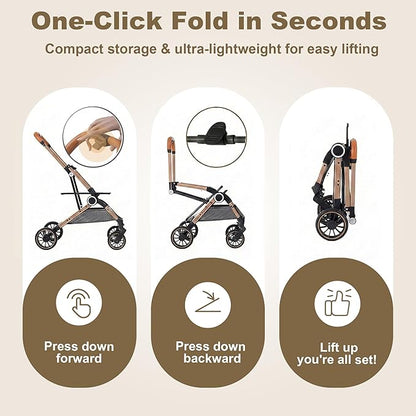 3-in-1 Pet Stroller with Detachable Carrier, Luxury Dog Stroller for Small Dogs & Cats, Lightweight Foldable Cat Stroller with 360° Rotating Wheels, Travel Friendly, Classic Brown