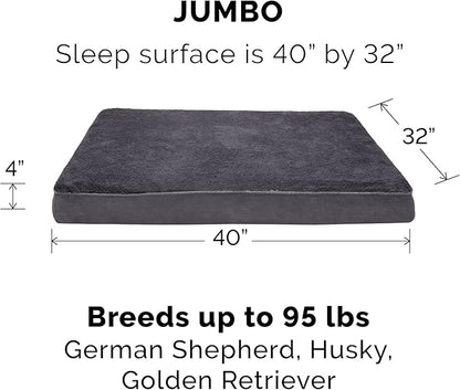 Furhaven Orthopedic Dog Bed for Large Dogs w/ Removable Washable Cover, For Dogs Up to 95 lbs - Terry & Suede Mattress - Gray, Jumbo/XL