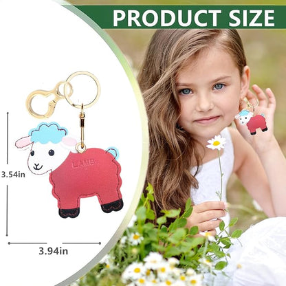 Leather Keychain Holder Case Compatible with AirTag,Cute Protective Cover with Keyring,Anti-Scratch Finder GPS Tracker Case for Wallet Keys,Bag,Pets,Backpack(Red Lamb)