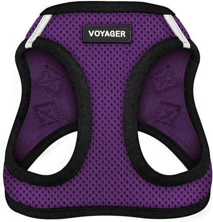 Best Pet Supplies - All Weather Mesh/Plush, Reflective, No Pull Harness for Small, Medium Dogs, Cats - Secure with Hook & Loop Fastener, Buckle, Double D-Rings - Purple/Black Trim, L