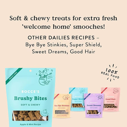 Bocce's Bakery Dailies Brushy Bites Dog Treats for Wellness Support,Wheat-Free Dog Treats,Made with Real Ingredients,Baked in The USA,All-Natural Soft & Chewy,Apple & Mint Recipe,6 oz,(Pack of 2)