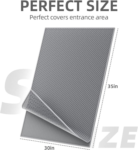 ESTHELLO Cat Litter Mat Large, Cat Litter Trapping Mat, Honeycomb Double Layer Design, Easy to Clean,Washable (36’’ x 30’’ Gray)