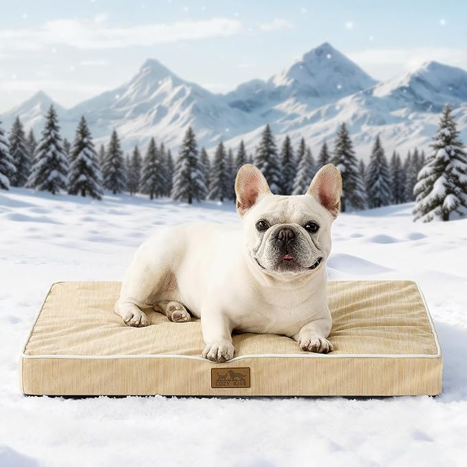 COZY KISS Cooling Dog Bed for Crate, Waterproof Dog Crate Mat with Removable Washable Cover, Orthopedic Egg Crate Foam Support, Dog Crate Bed 29x18x3 Inch,Beige