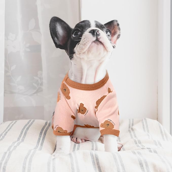 Dog Pajamas Spring Small Sized Dog Onesie Clothes Soft Stretchy Puppy Pajamas for Small Dogs Cats Girl Pet Costume Cute Bear Printed Pjs Outifts French Bulldog Chihuahua Doggie Clothing