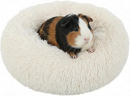 Tiny Dog Bed 11.8 Inch for Extra Small Dogs,Washable Puppy Bed,Soft Faux Fur Calming Donut Bed for Chihuahua Yorkie Maltese Pomeranian,Beige