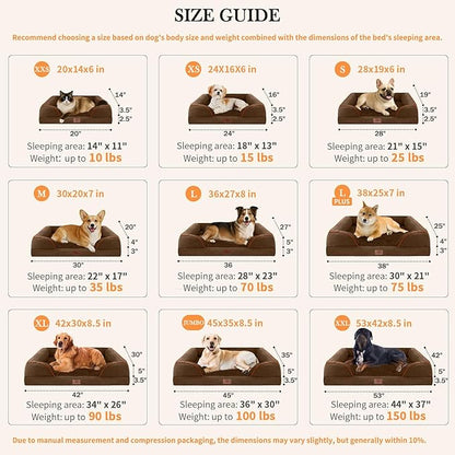 Comfort Expression Orthopedic Dog Bed for Extra Large Dogs 45x35 Inch, Waterproof Egg Crate Foam XL Pet Bed with Removable Bolsters, Dog Couch with Washable Cover & Non-Slip Bottom, Dark Brown