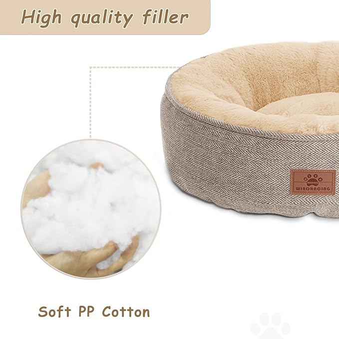 WINDRACING Cat Beds for Indoor Cats,Kitten Bed,Dog Bed for Extra Small Dogs Breeds,Puppy Kennel Bed, Comfy Durable Pet Sleeping Bed, Washable Roun Cat Bed & Non-Slip Bottom, Size 18"L x 18"W x 6.5"Th