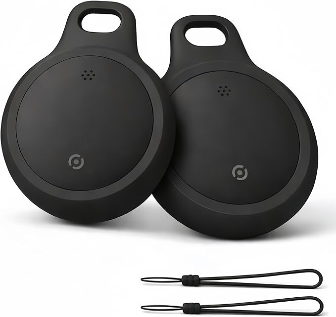Bluetooth Tracker Works with Apple Find My & Android Find Hub – Key Finder for Keys & Pet Collar, No Monthly Fee, Loud Alarm, Replaceable Battery(2 Pack, Black)