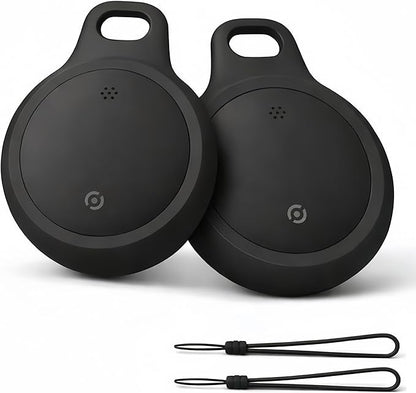 Bluetooth Tracker Works with Apple Find My & Android Find Hub – Key Finder for Keys & Pet Collar, No Monthly Fee, Loud Alarm, Replaceable Battery(2 Pack, Black)