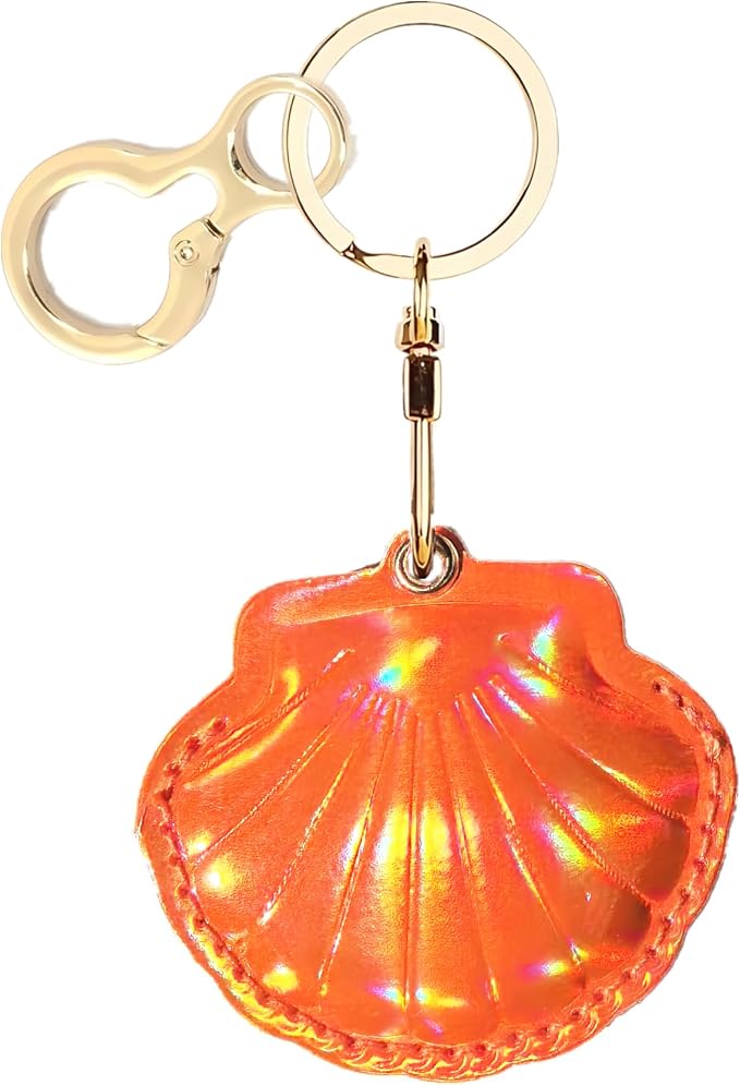 Leather Keychain Holder Case Compatible with AirTag,Cute Protective Bright Cover with Keyring,Anti-Scratch Finder GPS Tracker Case for Wallet Keys,Bag,Pets,Backpack(Orange)