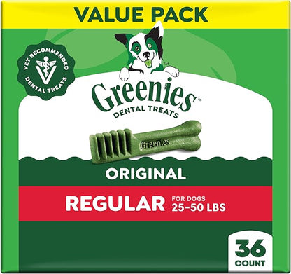 Greenies Veterinarian-Recommended Adult Natural Dental Dog Treats Regular Size, Dog Dental Chews, Original Flavor, 36 oz. Pack, 36 Count
