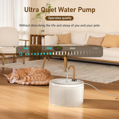 DOOOB Ceramic Cat Water Fountain 2.1L/71oz Ceramic Cat Fountains | Automatic Pet Water Fountain for Cats Pet Water Fountain with Ultra-Quiet Pump and 3 Filters & 3 Sponges (Beige)