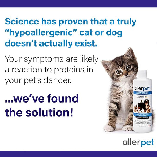 Allerpet Single Solution 16 fl oz Bottle Dander Remover for Pets (2 Pack) - Relieves Allergies - Bonus Mitt to Easily Apply Solution to Your Pet