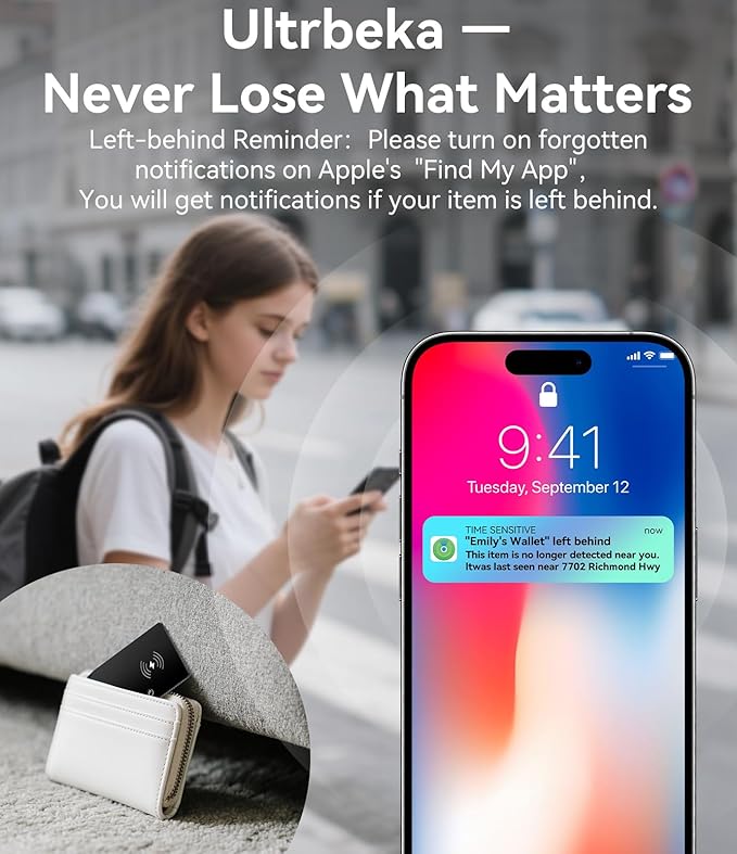 Ultrbeka Wallet Tracker Slim Card Tracker, 0.094in Bluetooth Tracker for Wallets, Passport, Work with Apple Find My, Wireless Charging, Card Locator- iOS Only [Apple MFi Certified] - 2pcs in 1 Box
