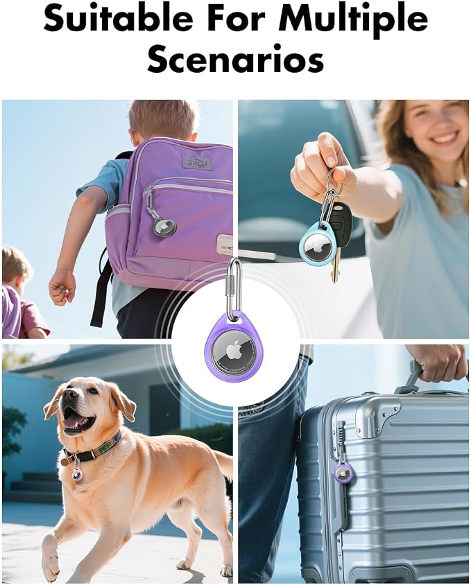 UNBREAKcable for AirTag Holder Case with Professional Carabiner, 4 Pack | Waterproof, Shockproof, Hold Securely, Easy to Install, Protective AirTag Keychain for Pets, Keys, Luggage-4 Trans Colors