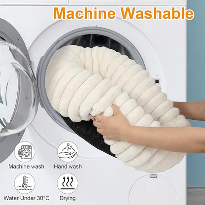 Washable Extra Large Dog Bed,Calming Anti Anxiety Round Donut Dog Bed,Fluffy Puppy Beds for Small Dogs,Cute Kitten Cat Beds for Indoor Cats,Anti-Slip Comfort Pet Beds for Extra Large Size(White,XXL)