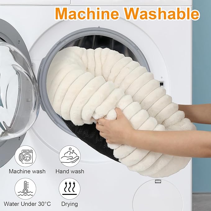 Washable Large Dog Bed,Calming Anti Anxiety Round Donut Dog Bed,Fluffy Puppy Beds for Small Dogs,Cute Kitten Cat Beds for Indoor Cats,Anti-Slip Comfort Pet Beds for Large Size(White,XL)
